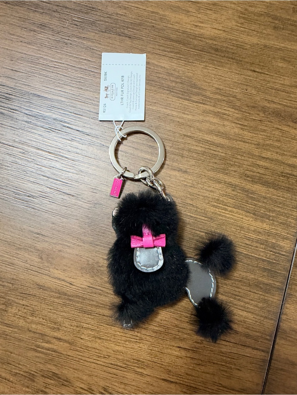 Coach Black Fur Poodle Keychain with Pink Bow